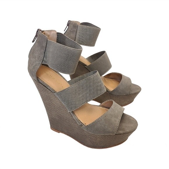 Sole Society Shoes - Sole Society Jasmine Grey Platform Wedges Womens 6